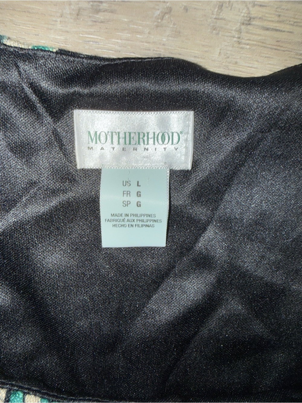 Motherhood Maturity Black Midi Dress with Green and Cream Dot Print - Picture 6 of 8